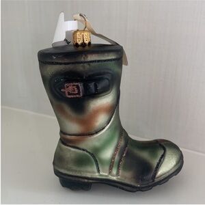 Bergdorf Goodman Green Camo Wellington Boot Wellie Christmas Holiday Ornament